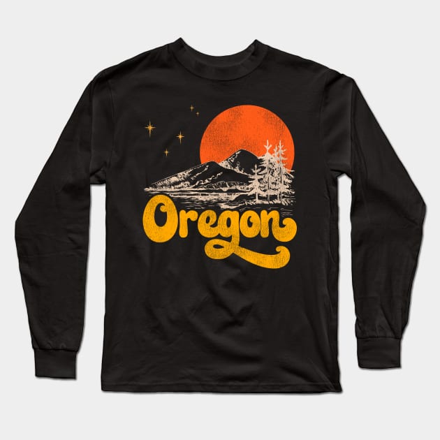 Vintage State of Oregon Mid Century Distressed Aesthetic Long Sleeve T-Shirt by darklordpug